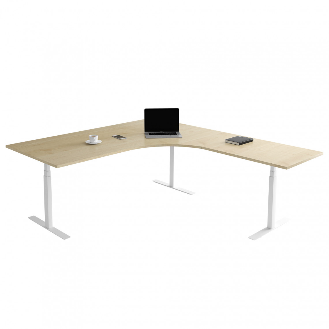 Fast hjørne skrivebord, Størrelse 160 x 200 cm, Bordplade Birk, Stativ Hvid
