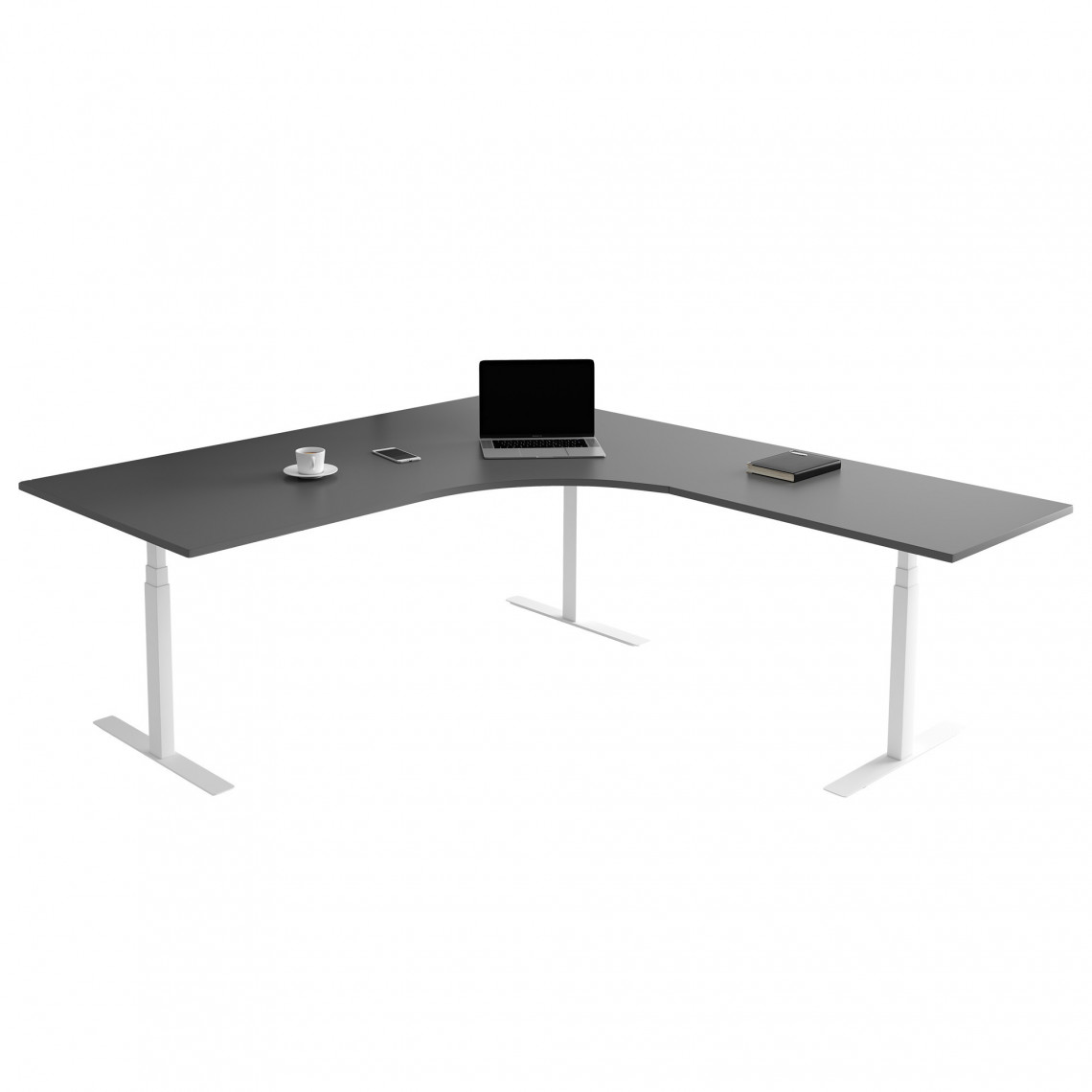 Fast hjørne skrivebord, Størrelse 160 x 200 cm, Bordplade Mørkegrå, Stativ Hvid