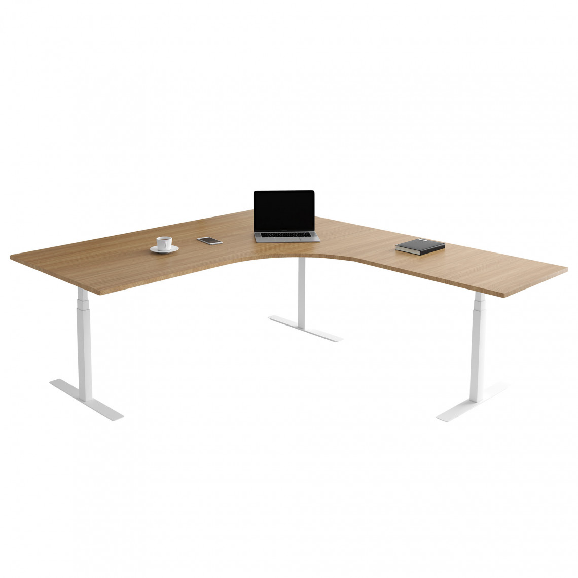 Fast hjørne skrivebord, Størrelse 160 x 200 cm, Bordplade Eg, Stativ Hvid