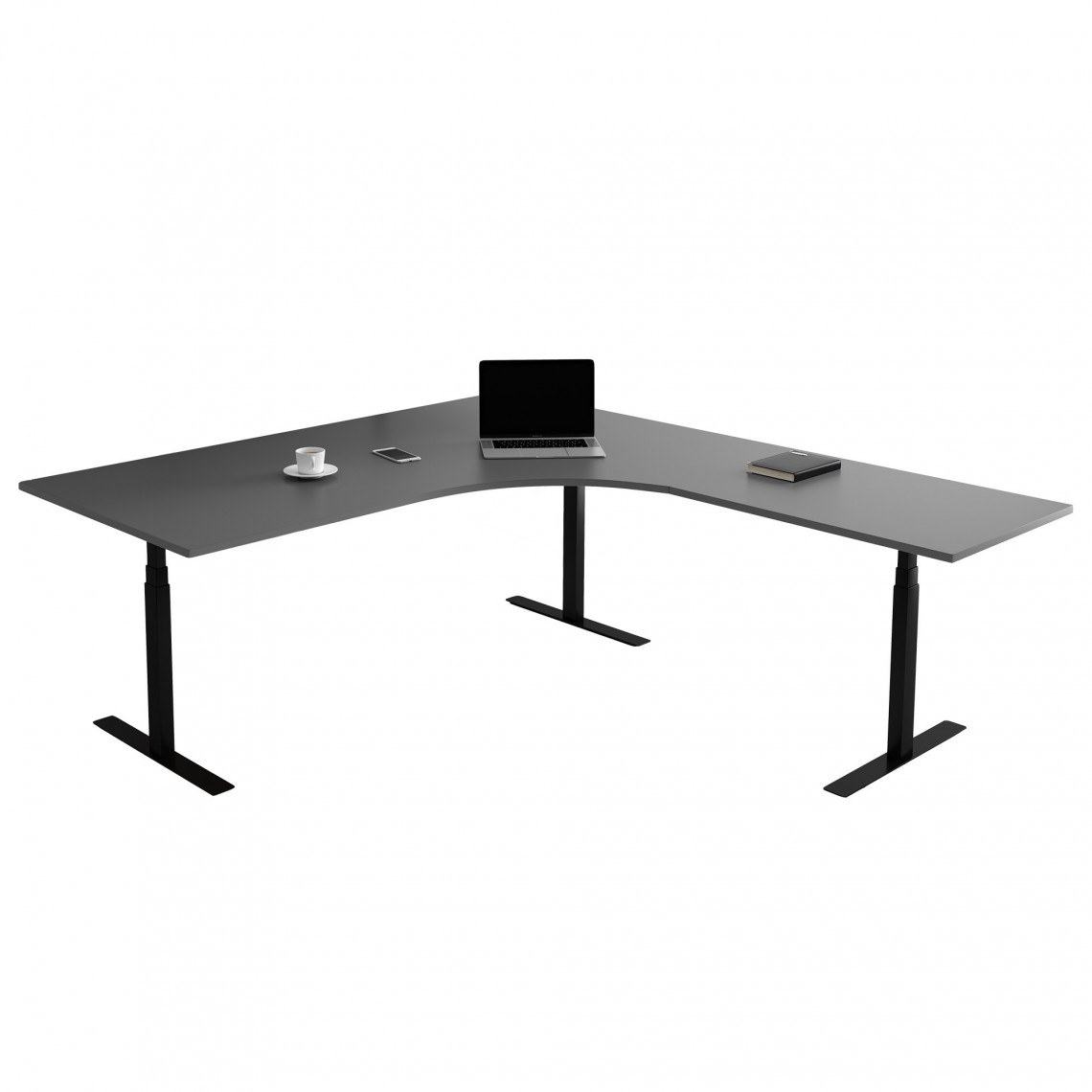 Fast hjørne skrivebord, Størrelse 160 x 200 cm, Bordplade Mørkegrå, Stativ Sort