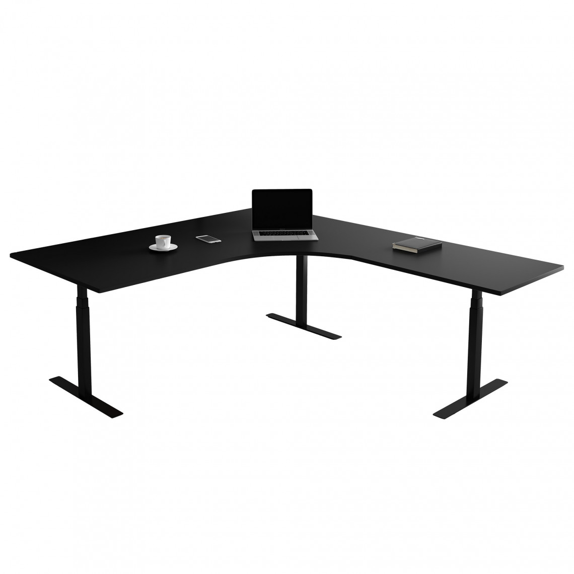 Fast hjørne skrivebord, Størrelse 160 x 200 cm, Bordplade Sort, Stativ Sort