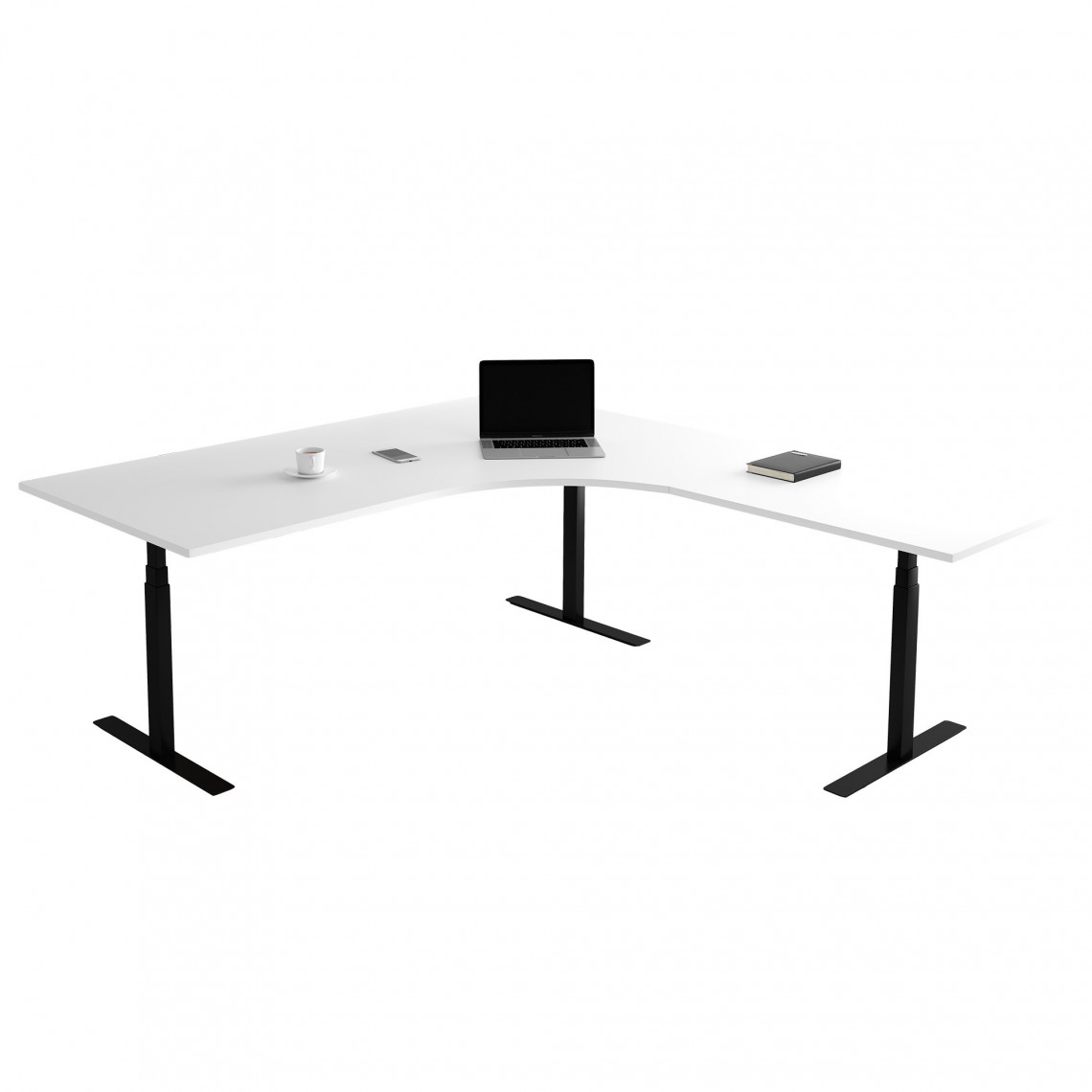 Fast hjørne skrivebord, Størrelse 160 x 200 cm, Bordplade Hvid, Stativ Sort