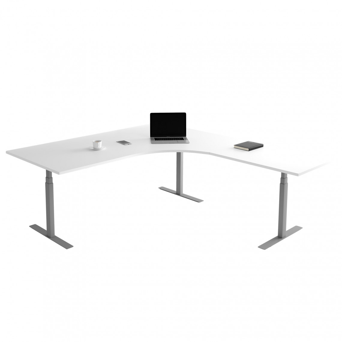 Fast hjørne skrivebord, Størrelse 160 x 200 cm, Bordplade Hvid, Stativ Sølv