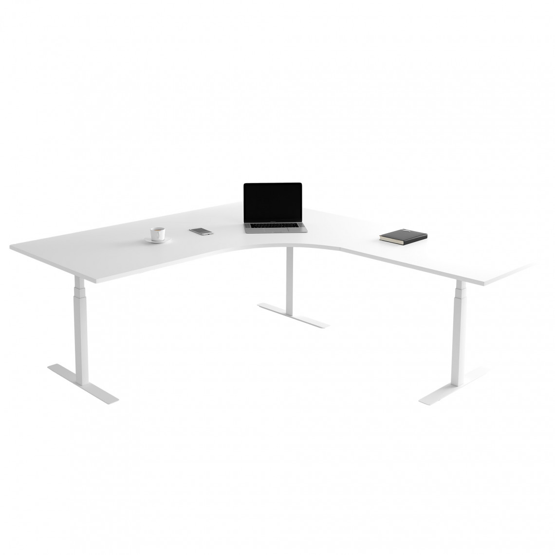 Fast hjørne skrivebord, Størrelse 160 x 200 cm, Bordplade Hvid, Stativ Hvid