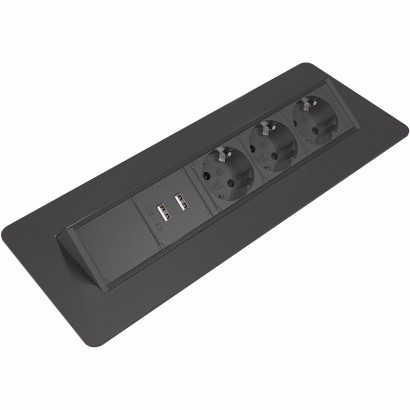 Axessline QuickBox - 3 Stikkontakter 2 USB Opladere, Sort