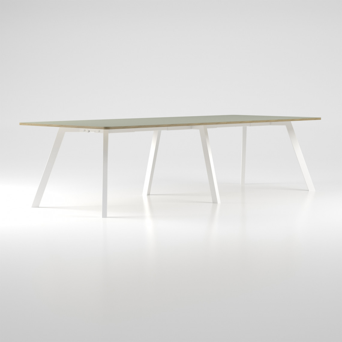 Konferencebord/projektbord Viggo Linoleum - 73 cm højt, Størrelse Bredd 900 x Längd 2400, Ben Hvid, Farve Olive 4184