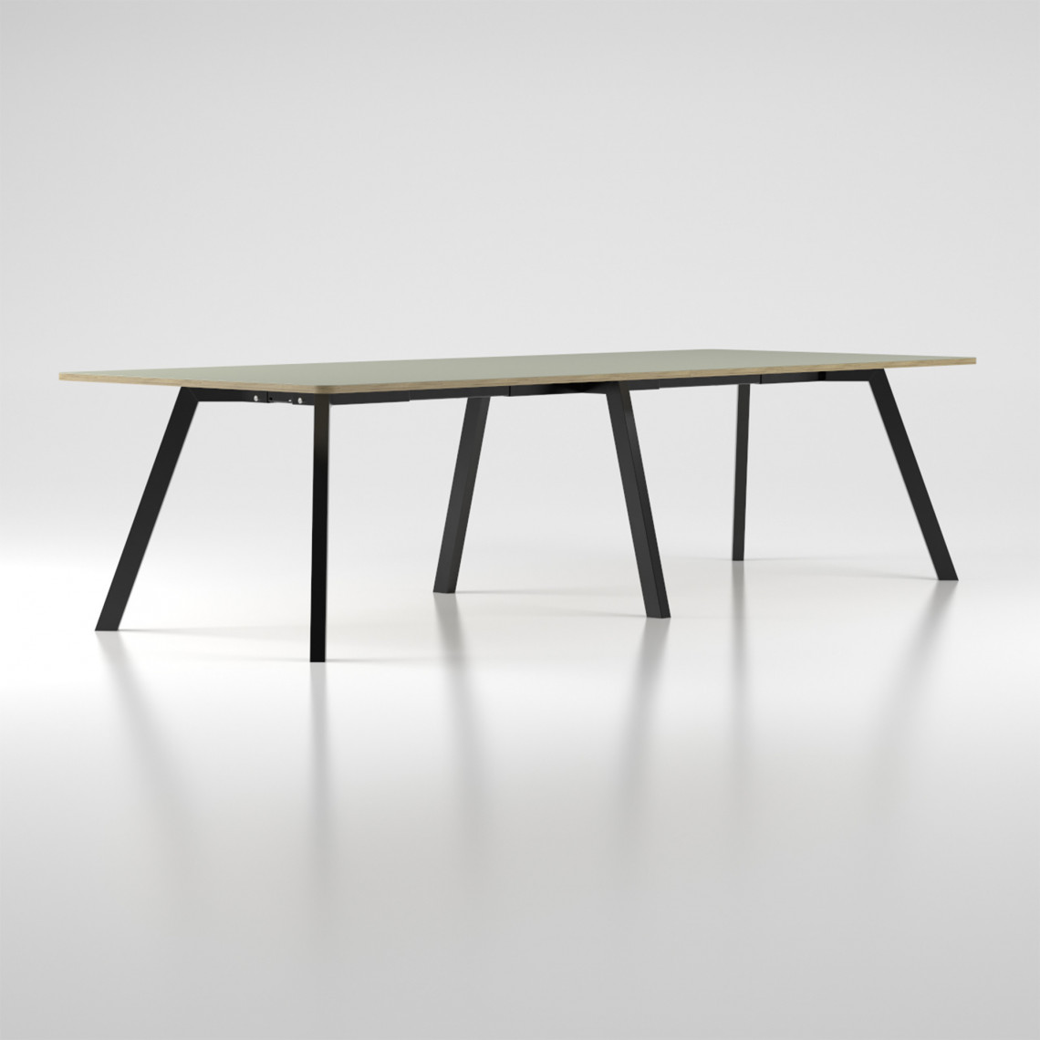 Konferencebord/projektbord Viggo Linoleum - 73 cm højt, Størrelse Bredd 900 x Längd 2400, Ben Sort, Farve Olive 4184