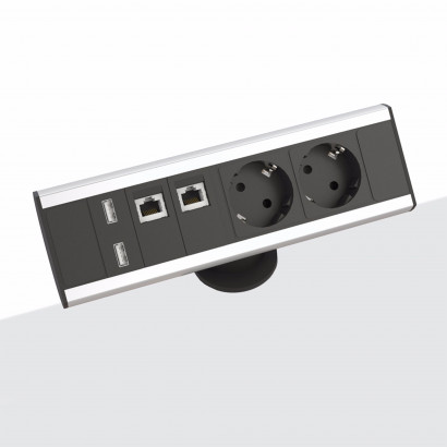Axessline Desk - 2 El 2 Data 2 USB, Alu/Svart