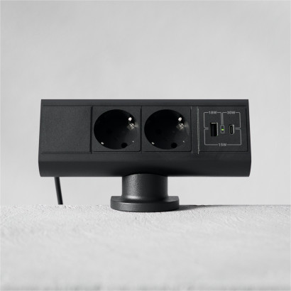 Pöytäpistorasia Power Desk - 2 Sähkö, USB-A ja 1 USB-C
