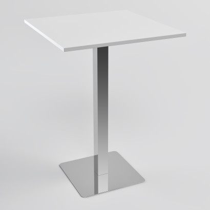Table haute carrée - Pied en acier poli