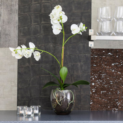 Plante artificielle Orchidée papillon phalaenopsis - Pot en verre inclus