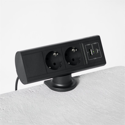 Bloc multiprise Power Desk - 2 prises électriques, 1 USB-A, 1 USB-C