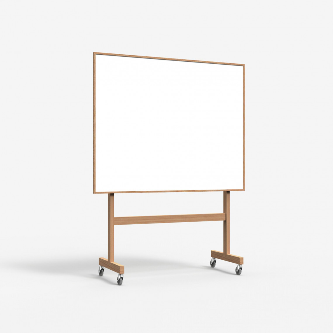 Tableau blanc Mobil Wood - Cadre et pied en chêne, sur roulettes