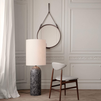 Miroir mural Adnet - Rond, avec lanières en cuir