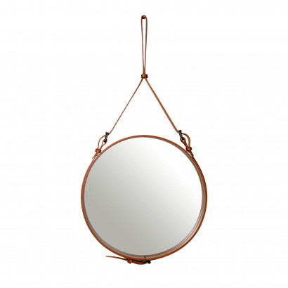 Miroir mural Adnet - Rond, avec lanières en cuir