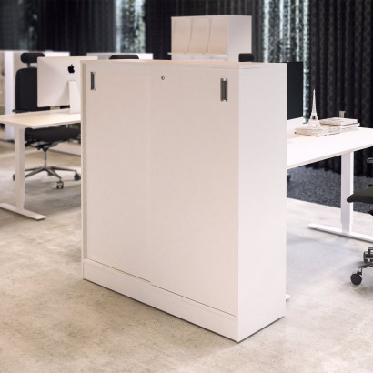 Armoire de bureau avec portes coulissantes et trois étagères, extra large