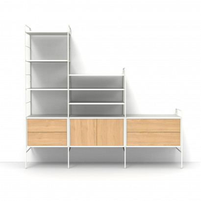 Organised combinaison 20 - Système d'étagères murales bibliothèque avec meuble de rangements et tiroirs