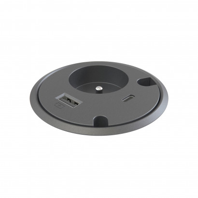 Prise pour bureau Powerdot 16 - 1 prise électrique, 1 port USB/A , 1 port USB/C, 2 trous de passage de câble